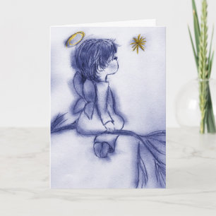 Tarjeta Festiva ángel de tintes azules deseando