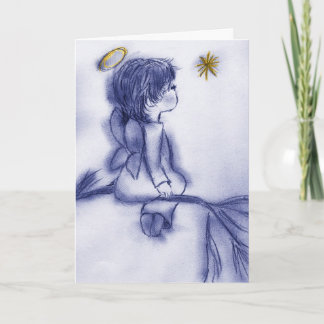 Tarjeta Festiva ángel de tintes azules deseando