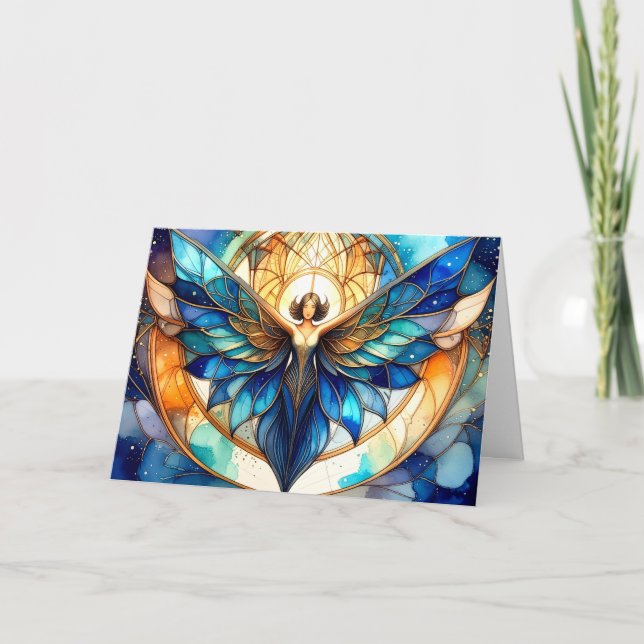 Tarjeta Festiva Ángel de Vidrio Pintado Contemporáneo Moderno Eleg (Anverso)