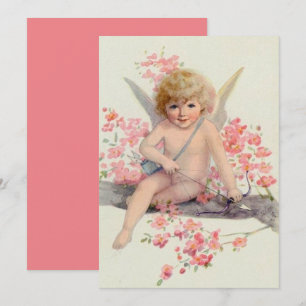 Tarjeta Festiva Ángel del Día de San Valentín vintage en el árbol