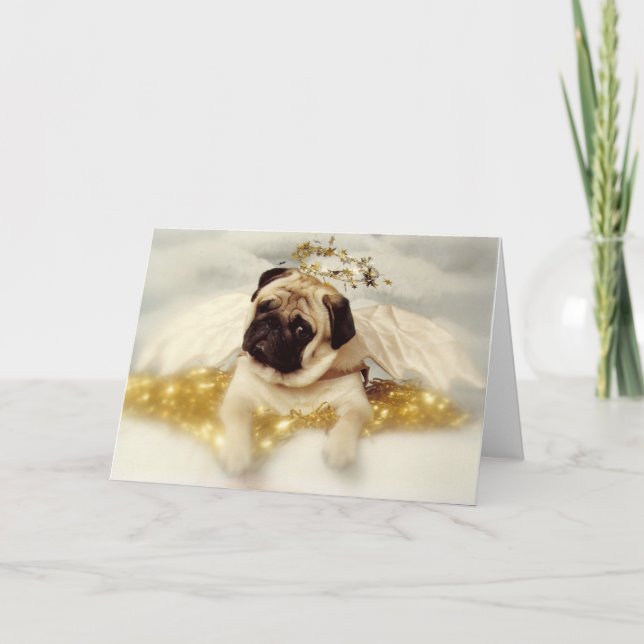Tarjeta Festiva Ángel del perro del barro amasado (Anverso)