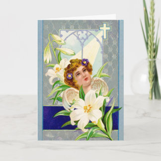 Tarjeta Festiva Ángel del vintage y saludo de Pascua de los lirios