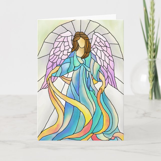 Tarjeta Festiva Ángel del vitral (Anverso)