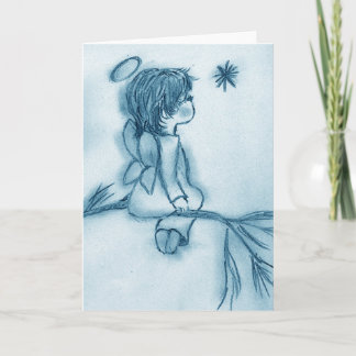 Tarjeta Festiva Ángel Deseando Sobre Una Estrella - Tinta Azul Más