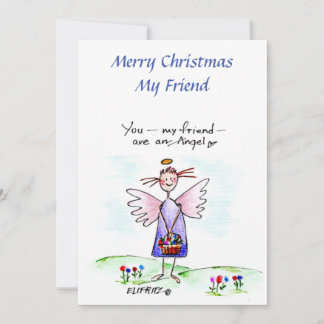 Tarjeta Festiva Ángel Dibujando Verde Azul Púrpura "Tu Mi Amigo" H
