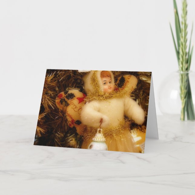 Tarjeta Festiva Ángel en árbol, buenas fiestas (Anverso)