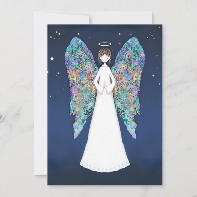 Tarjeta Festiva Ángel en oración (Anverso)