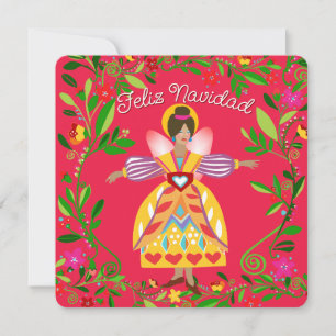 Tarjeta Festiva Ángel Folk Moderno Festivo Plano Español