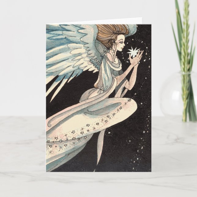 Tarjeta Festiva Angel Holding Star (Anverso)