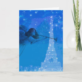 Tarjeta Festiva ángel ilustrado sobre parís nocturno
