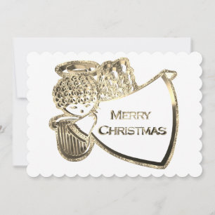 Tarjeta Festiva Angel Jugando Navidades blancos Harp Elegant Gold