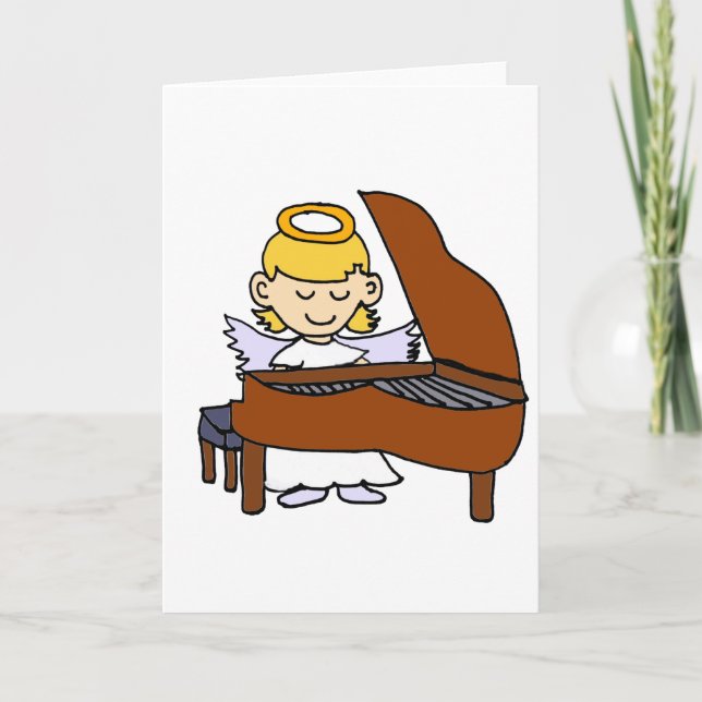 Tarjeta Festiva Ángel maravilloso del chica que juega el piano (Anverso)