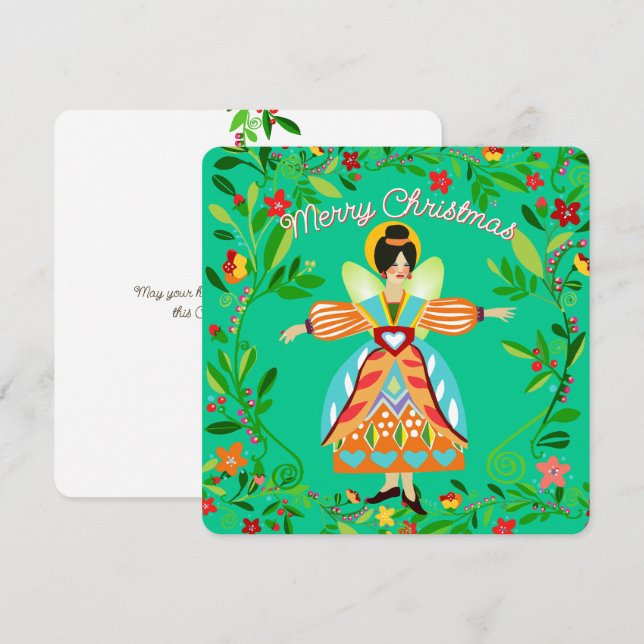 Tarjeta Festiva Ángel Moderno Folk Festivo Naranja Mandarin Plano (Anverso / Reverso)