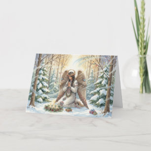 Tarjeta Festiva Ángel Nativo Americano Orando por la Paz en Navida