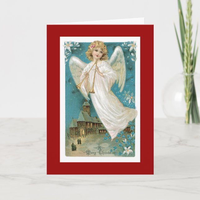 Tarjeta Festiva Ángel navidades con trompetas (Anverso)