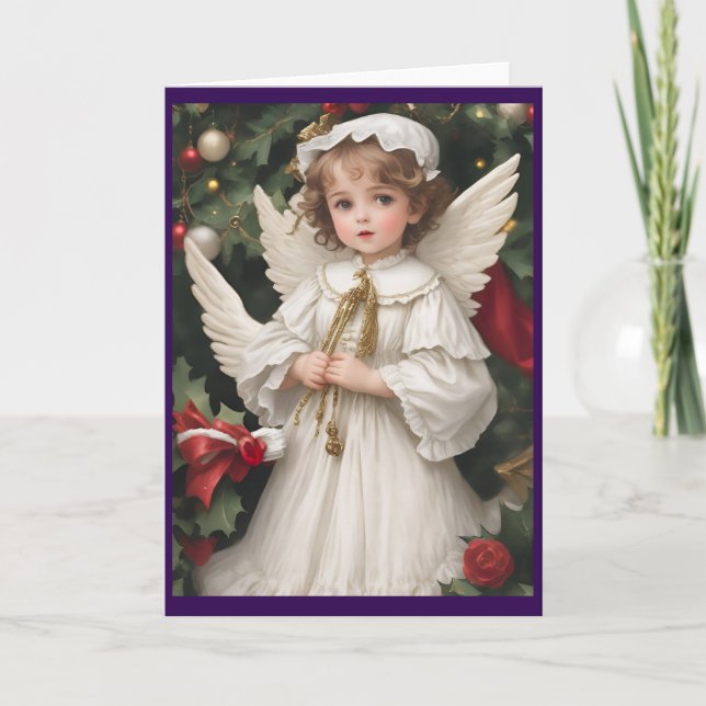 Tarjeta Festiva Ángel Navidades victorianos de época (Anverso)