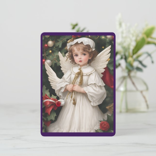 Tarjeta Festiva Ángel Navidades victorianos de época (Anverso de pie)