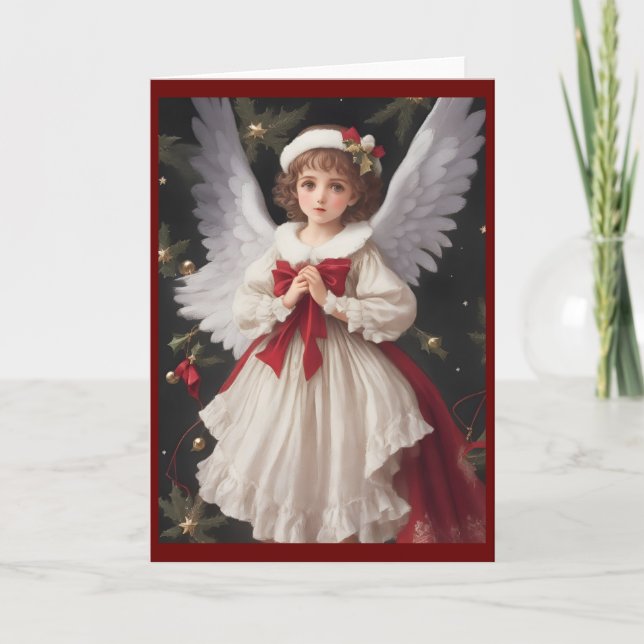 Tarjeta Festiva Ángel Navidades victorianos de época (Anverso)