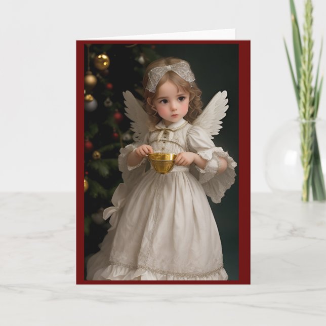Tarjeta Festiva Ángel Navidades victorianos de época (Anverso)