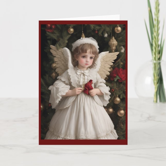Tarjeta Festiva Ángel Navidades victorianos de época (Anverso)