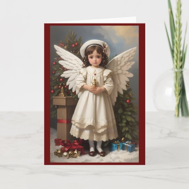 Tarjeta Festiva Ángel Navidades victorianos de época (Anverso)