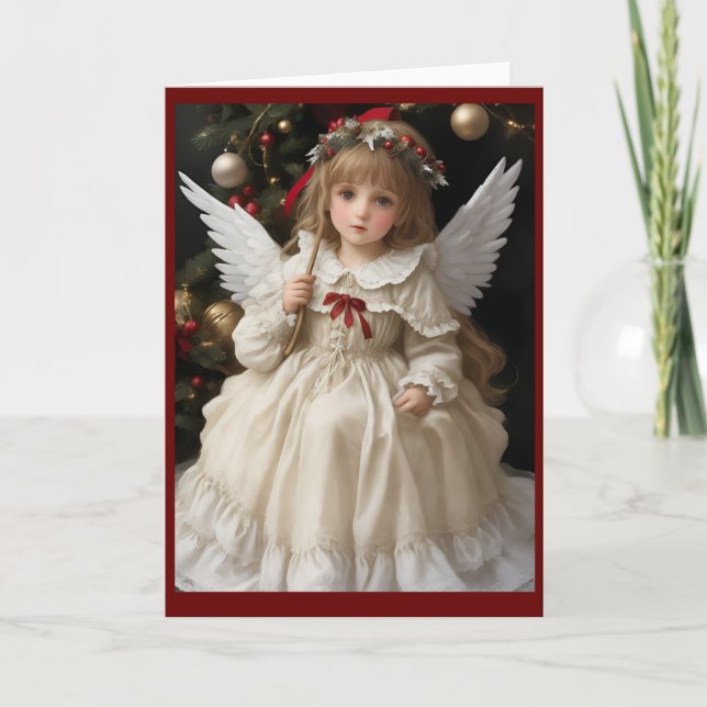 Tarjeta Festiva Ángel Navidades victorianos de época (Anverso)