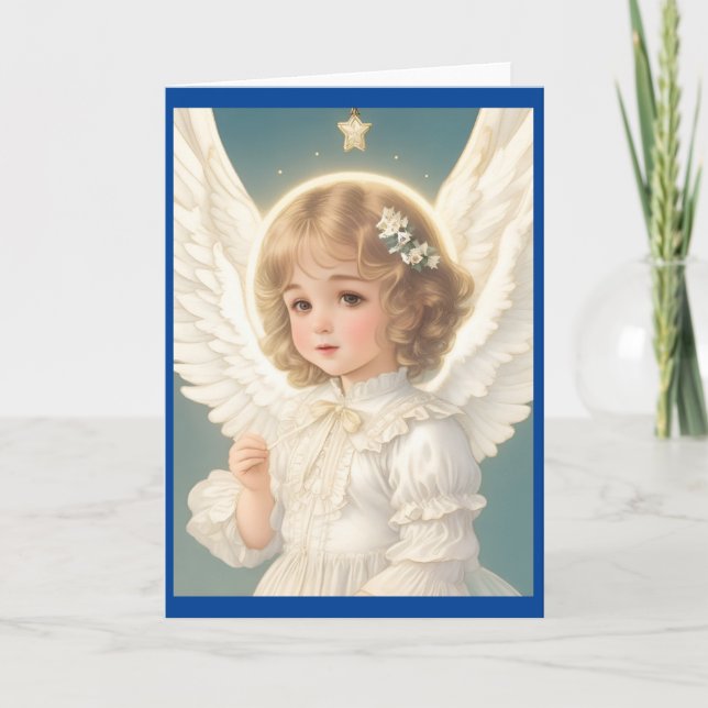 Tarjeta Festiva Ángel Navidades victorianos de época (Anverso)
