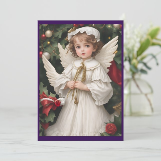 Tarjeta Festiva Ángel Navidades victorianos de época (Anverso de pie)