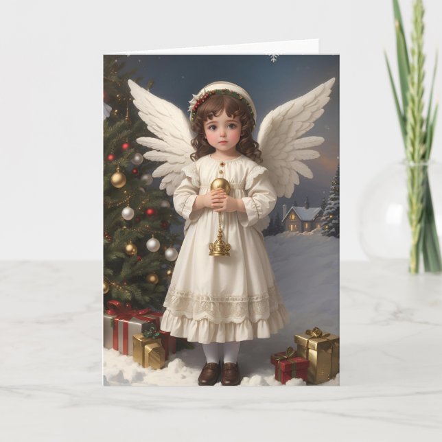 Tarjeta Festiva Ángel Navidades victorianos de época (Anverso)