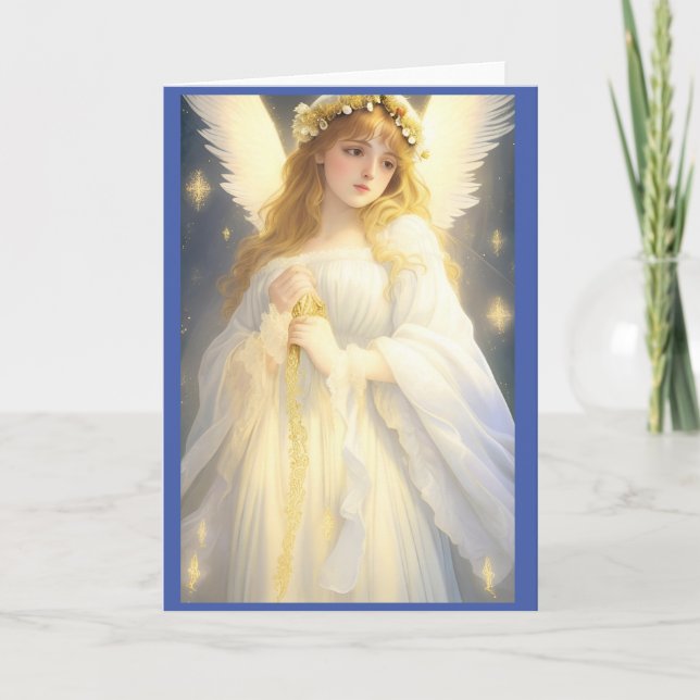 Tarjeta Festiva Ángel Navidades victorianos de época (Anverso)