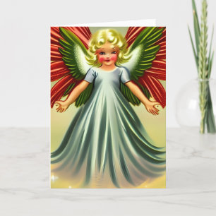 Tarjeta Festiva Ángel Navideño Vintage Adorable Manta Por Dentro