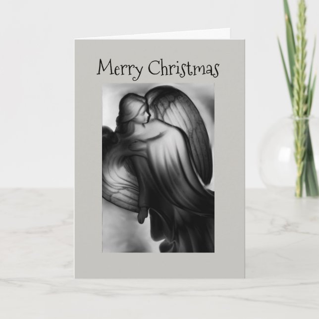 Tarjeta Festiva Ángel Negro Y Blanco (Anverso)