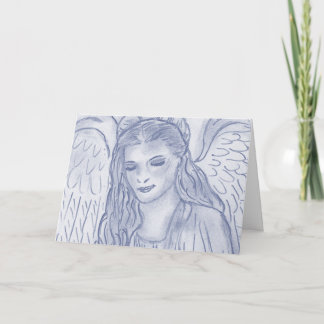 Tarjeta Festiva Ángel pacífico en el atardecer azul