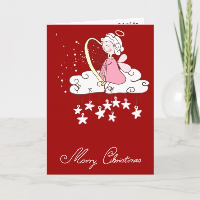 Tarjeta Festiva Ángel que toca la arpa (Anverso)