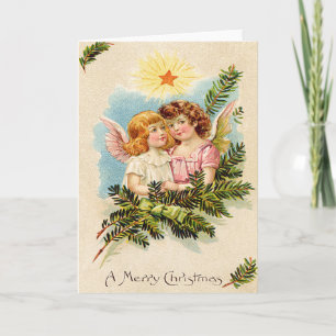 Tarjeta Festiva Ángel Querubín Rama de hoja perenne Cielo
