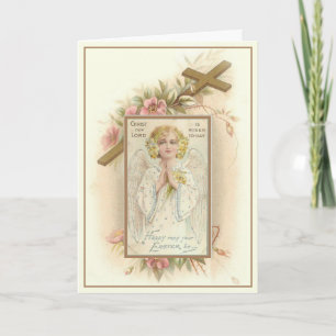 Tarjeta Festiva Ángel religioso Pascua bendecida cruz del vintage