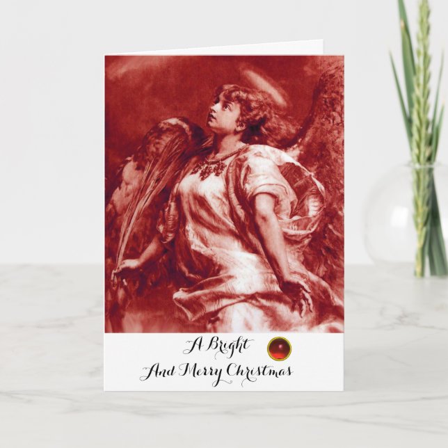Tarjeta Festiva ÁNGEL ROMÁNTICO,FEATHER,Navidades BLANCOS ROJOS AN (Anverso)