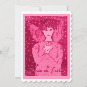 Tarjeta Festiva Ángel rosado de arte popular de paz con paloma bla