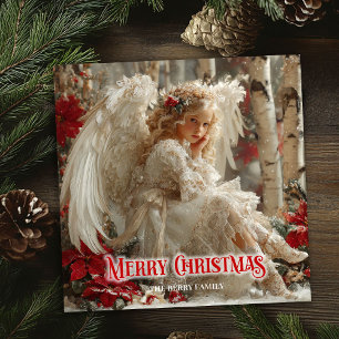 Tarjeta Festiva Ángel rústico angelical radiación festiva roja dor