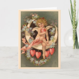Tarjeta Festiva Angel Sitting on Valentine Moon