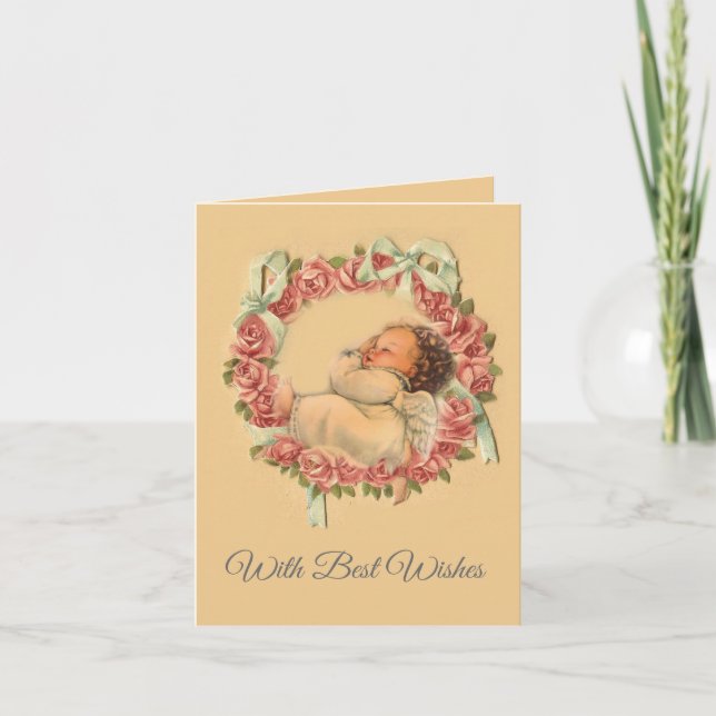 Tarjeta Festiva Ángel Valentine del bebé durmiente vintage (Anverso)