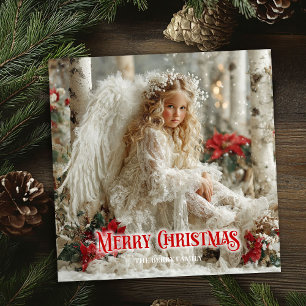 Tarjeta Festiva Ángel victoriano angelical rojo blanco dorado esta