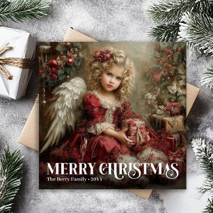 Tarjeta Festiva Ángel Victoriano Festivo Burgundy Rojo Verde Navid
