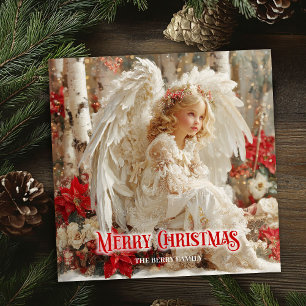 Tarjeta Festiva ángel victoriano moderno rojo blanco oro chic salu