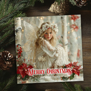 Tarjeta Festiva Ángel vintage victoriano rojo blanco dorado de tem