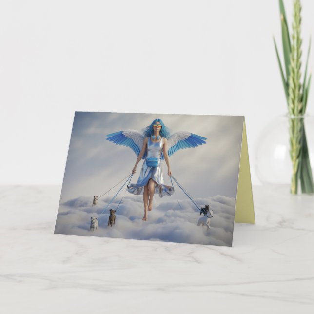Tarjeta Festiva Angel Walkin' the Dog Card (Anverso)