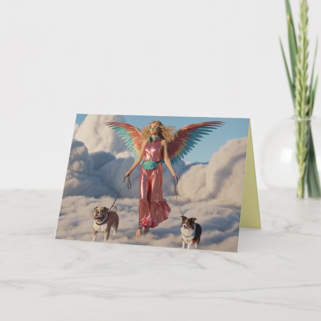 Tarjeta Festiva Angel Walkin' the Dog Card 3 (Anverso)