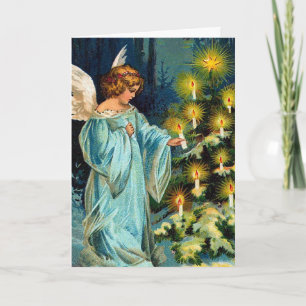 Tarjeta Festiva "Ángel y árbol de Navidad"