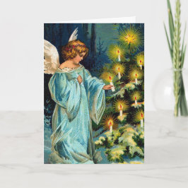 Tarjeta Festiva "Ángel y árbol de Navidad" Vintage