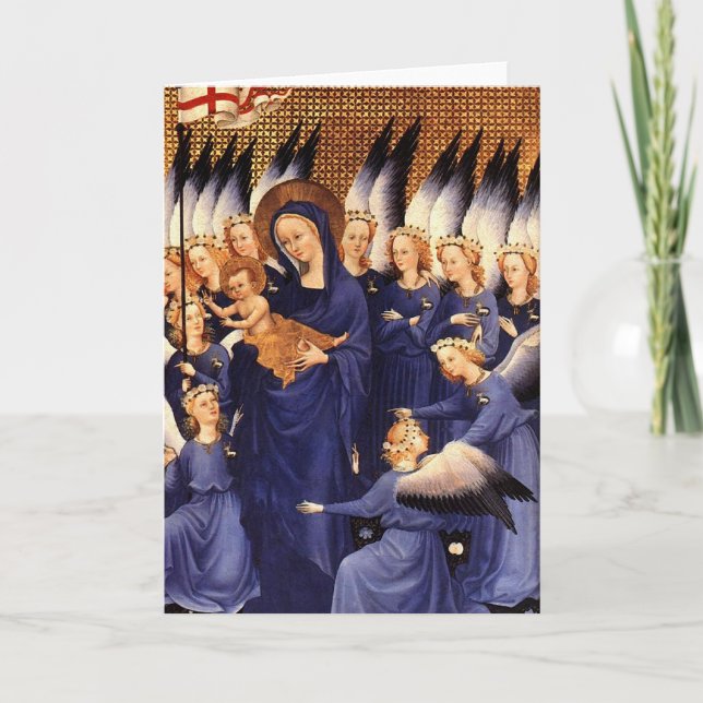 Tarjeta Festiva Ángeles alrededor de la Virgen y del niño - (Anverso)